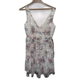 Anthropologie Maeve White Floral Party Peony Dress Wedding Aline Barbie 8 202